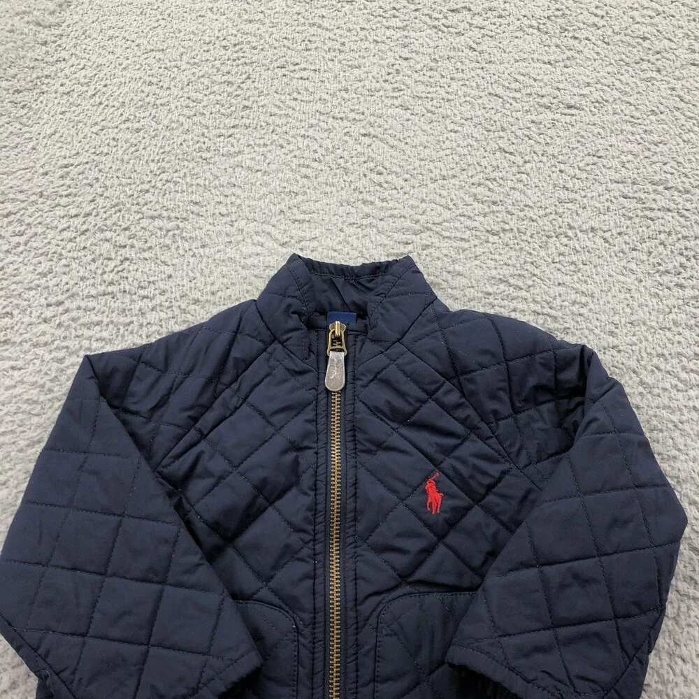 Polo Ralph Lauren Jacket Infant 18M Blue Quilted Full Zip Logo Pockets Winter